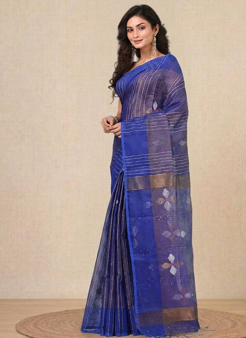 Blue stripes tissue soft saree