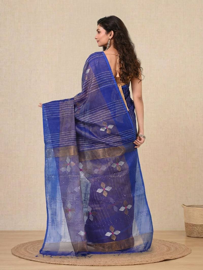 Blue stripes tissue soft saree