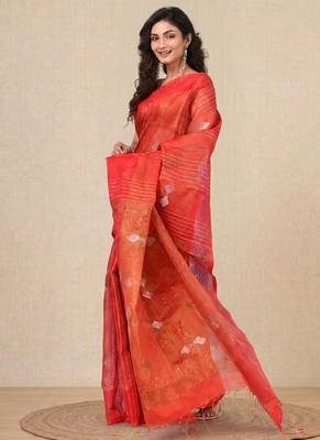 Red stripes tissue soft saree 2