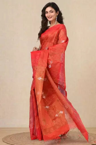 Red stripes tissue soft saree