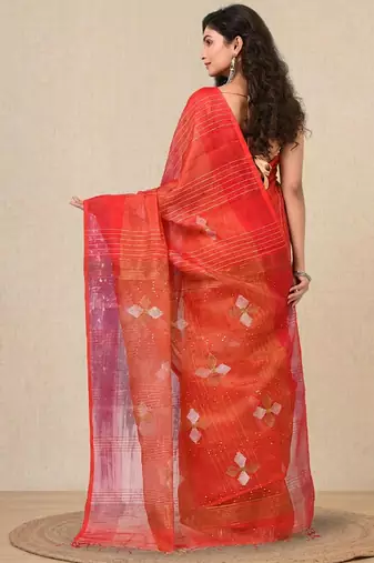 Red stripes tissue soft saree