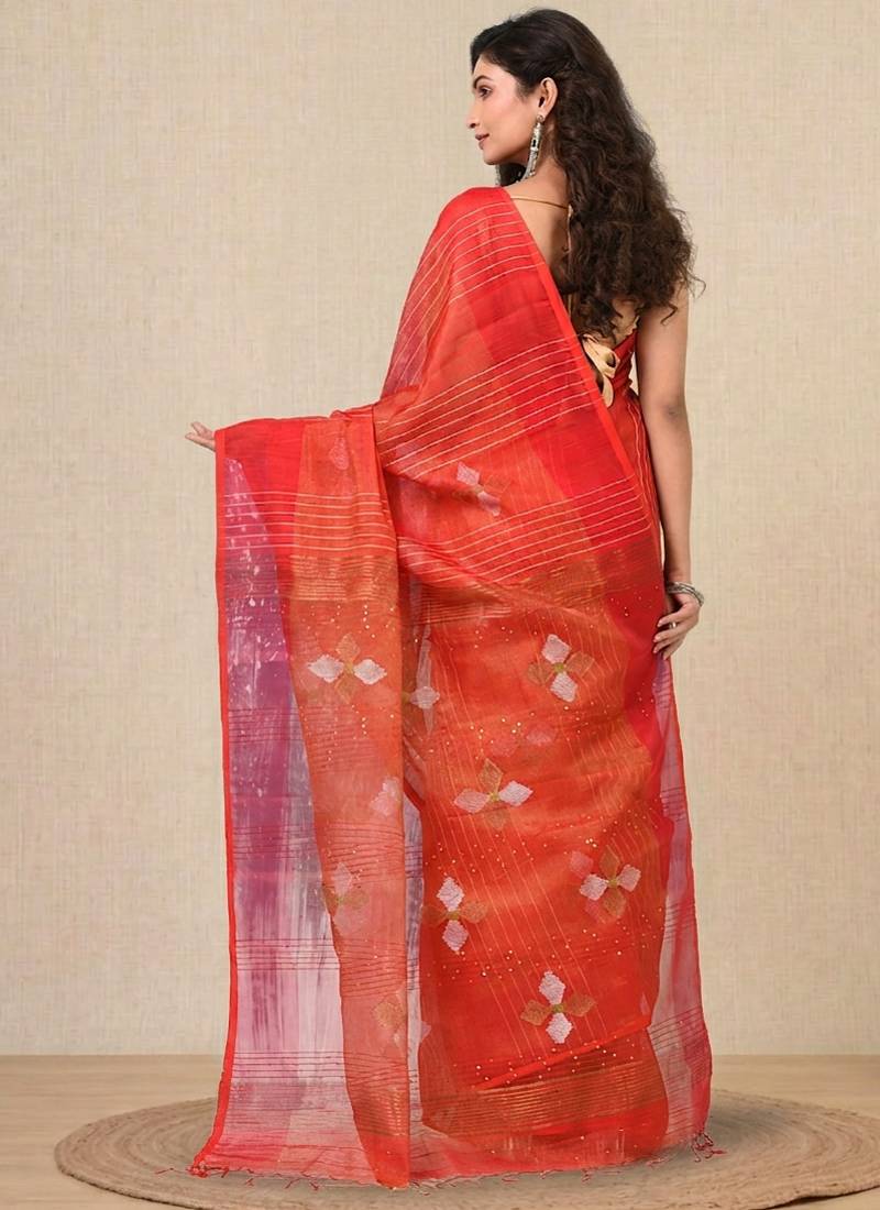 Red stripes tissue soft saree