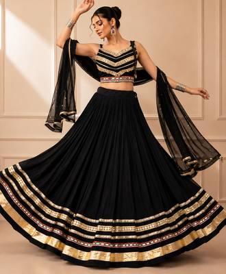 Black Cotton Gamthi Work Lehenga Choli with Georgette Dupatta 3