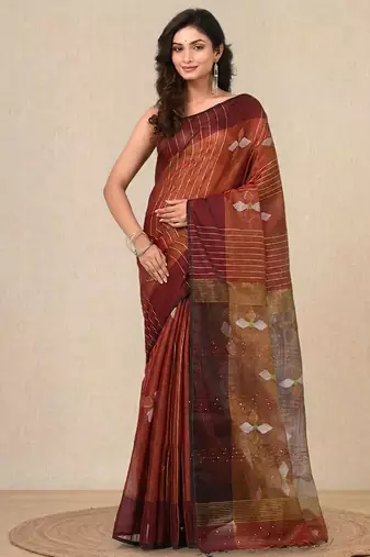 Maroon stripes tissue soft saree
