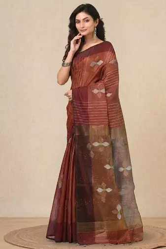 Maroon stripes tissue soft saree