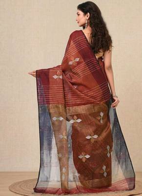 Maroon stripes tissue soft saree 3