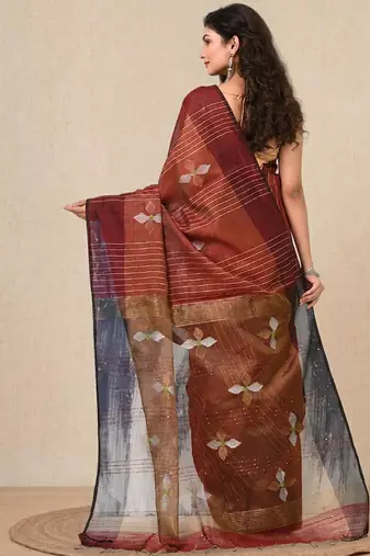 Maroon stripes tissue soft saree