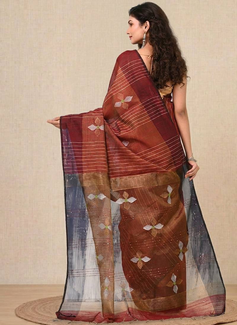 Maroon stripes tissue soft saree