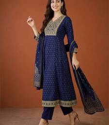 Embroidered Vichitra Silk Flared Kurta Pant and Dupatta Set