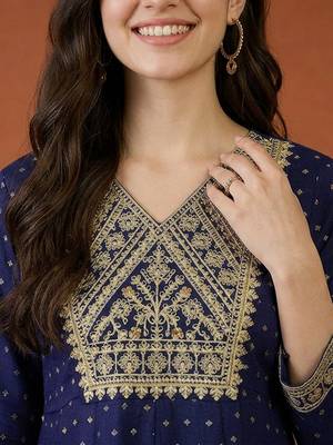 Embroidered Vichitra Silk Flared Kurta Pant and Dupatta Set 2