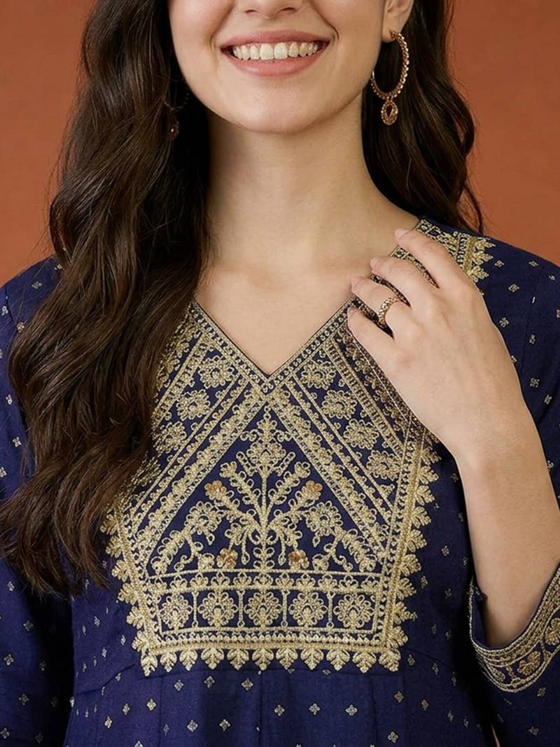 Embroidered Vichitra Silk Flared Kurta Pant and Dupatta Set