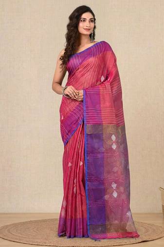 Pink stripes tissue soft saree