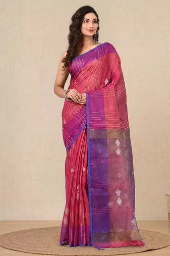 Pink stripes tissue soft saree