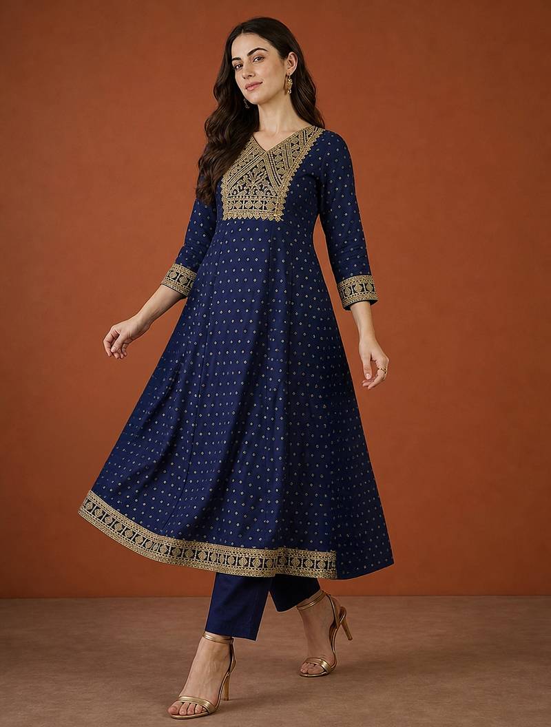 Embroidered Vichitra Silk Flared Kurta Pant and Dupatta Set