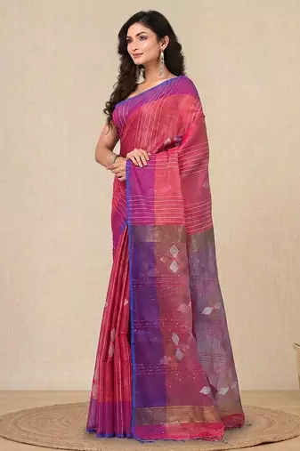 Pink stripes tissue soft saree