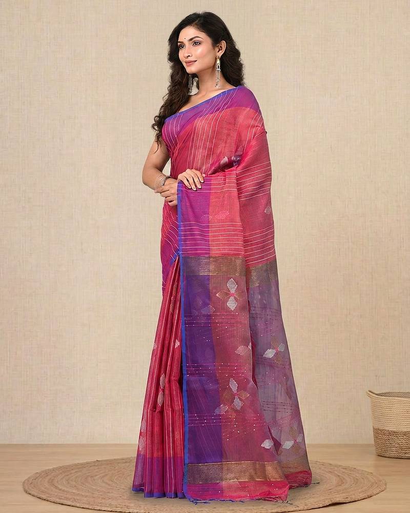 Pink stripes tissue soft saree