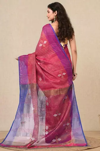 Pink stripes tissue soft saree