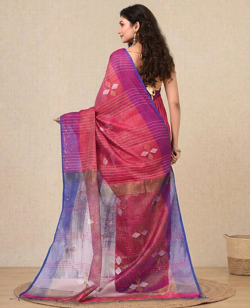 Pink stripes tissue soft saree