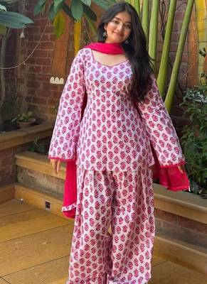 White Color Printed Work Cotton Salwar Suit 2