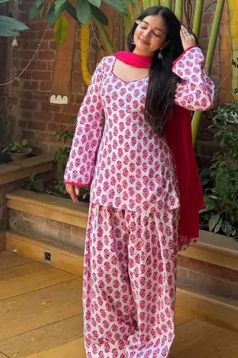 White Color Printed Work Cotton Salwar Suit