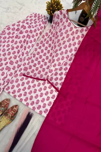White Color Printed Work Cotton Salwar Suit