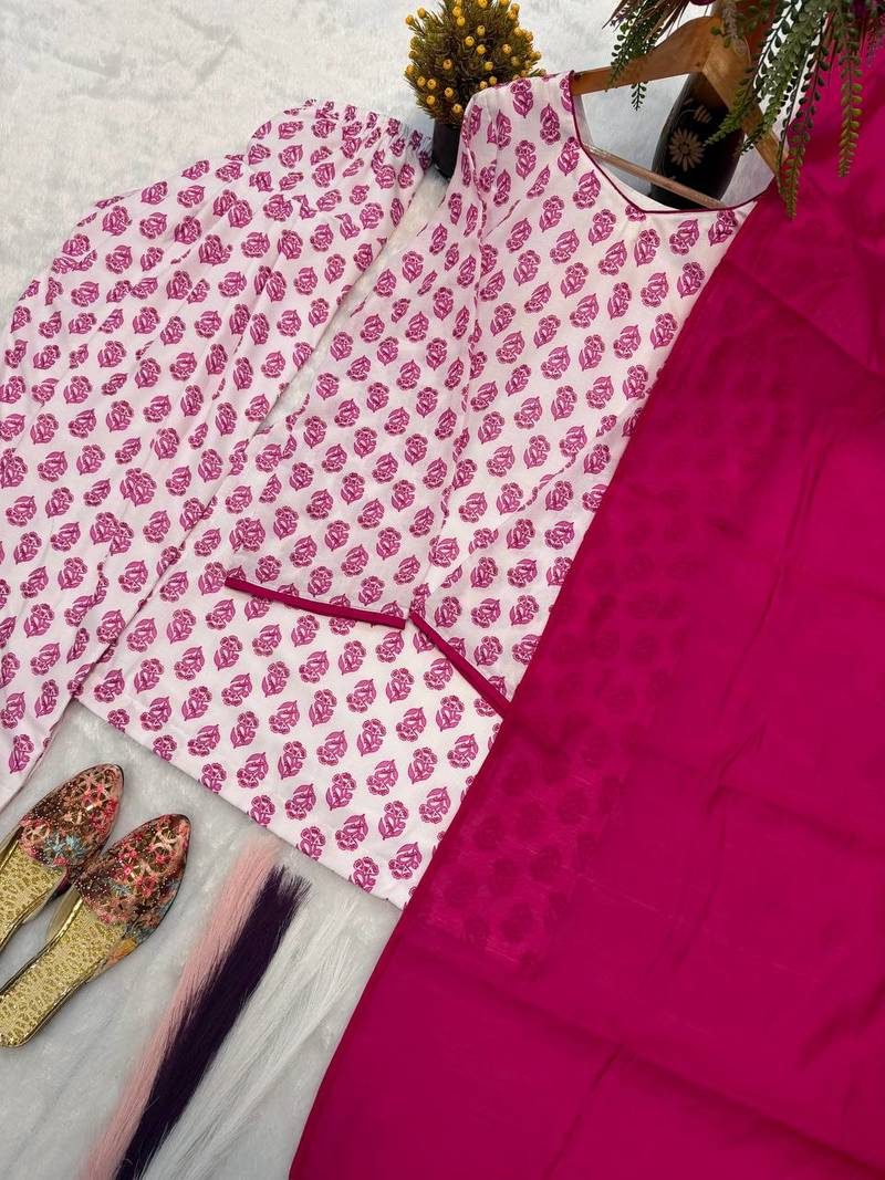White Color Printed Work Cotton Salwar Suit