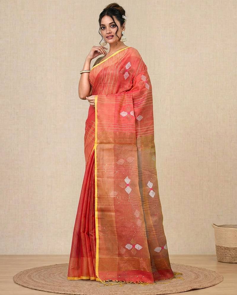 Pink stripes tissue soft saree