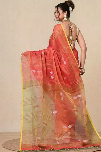 Pink stripes tissue soft saree