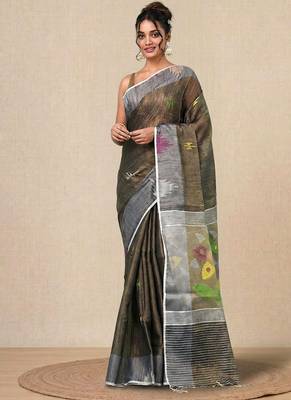 Grey texture design tissue soft saree 1