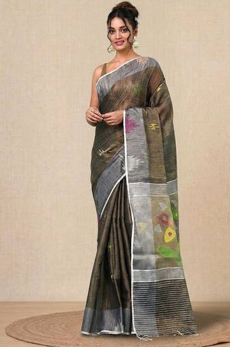 Grey texture design tissue soft saree