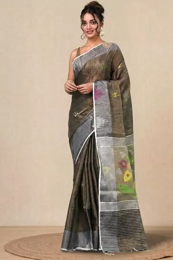 Grey texture design tissue soft saree