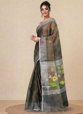 Grey texture design tissue soft saree 2