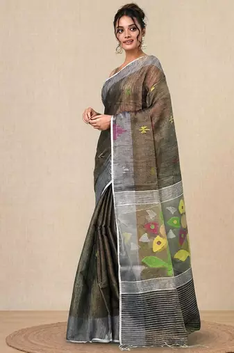 Grey texture design tissue soft saree