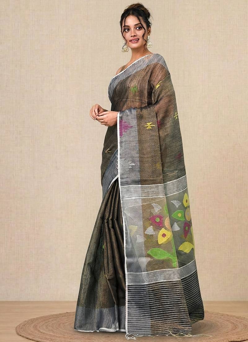 Grey texture design tissue soft saree