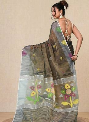 Grey texture design tissue soft saree 3