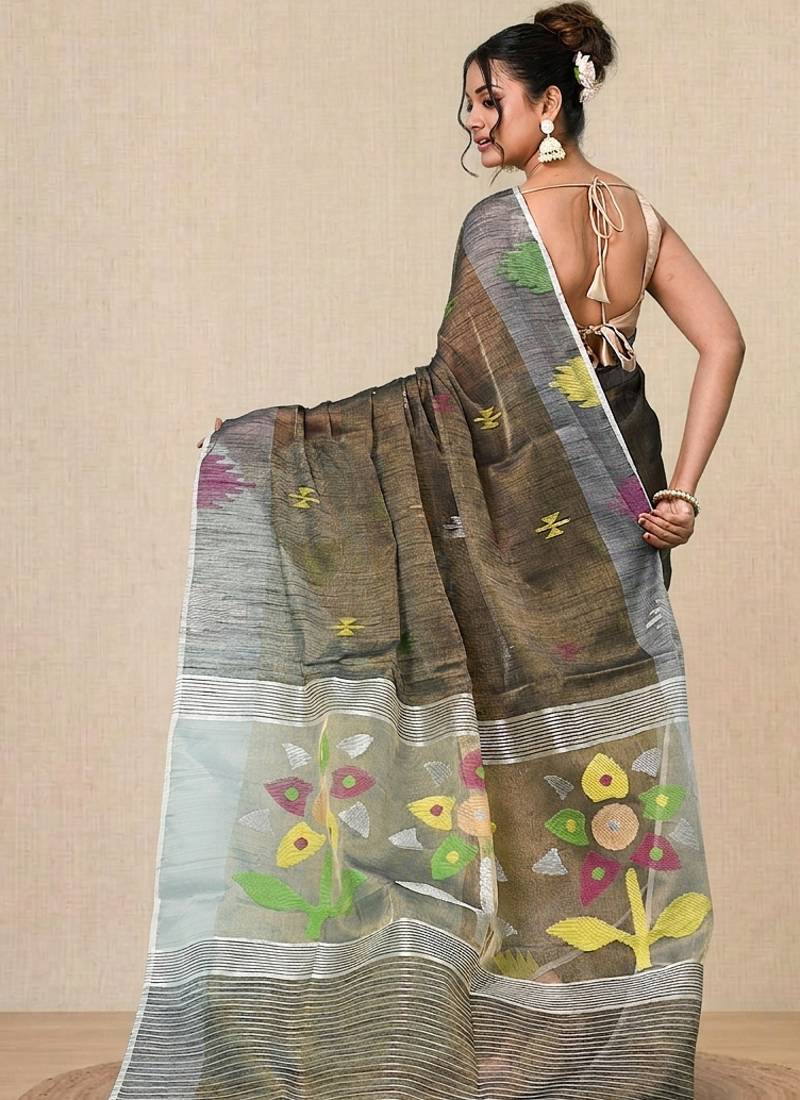 Grey texture design tissue soft saree