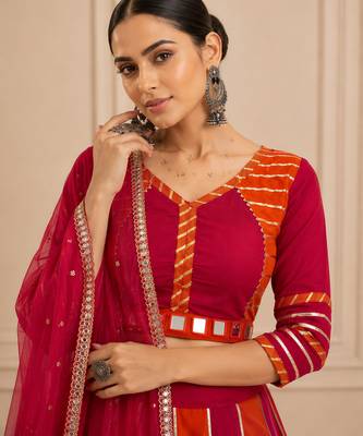 Rani pink Cotton Handwork Navratri Lehenga Choli 2