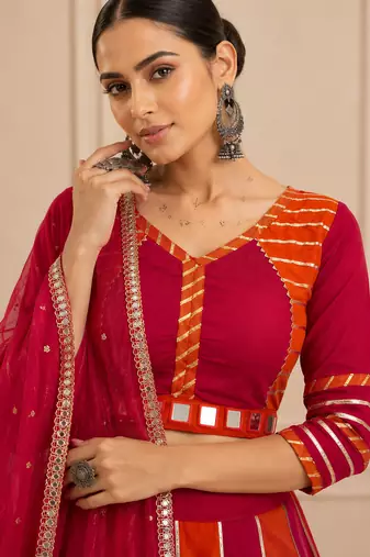 Rani pink Cotton Handwork Navratri Lehenga Choli