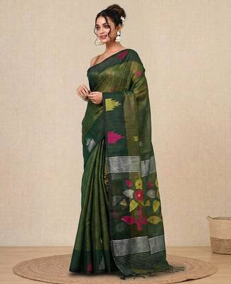Green texture design tissue soft saree 2