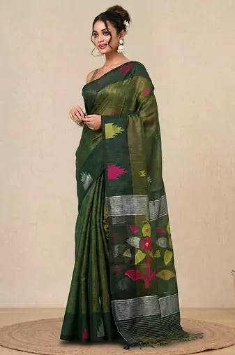 Green texture design tissue soft saree