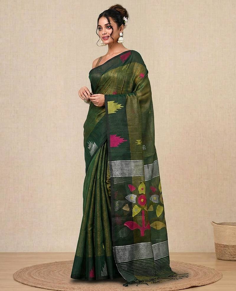 Green texture design tissue soft saree