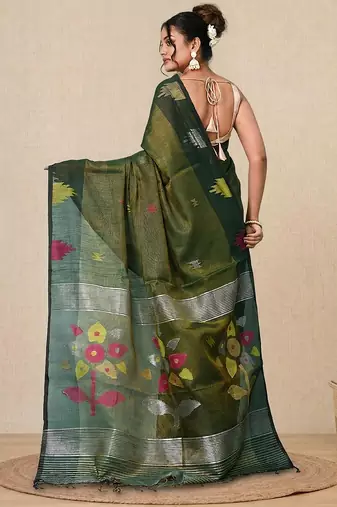 Green texture design tissue soft saree