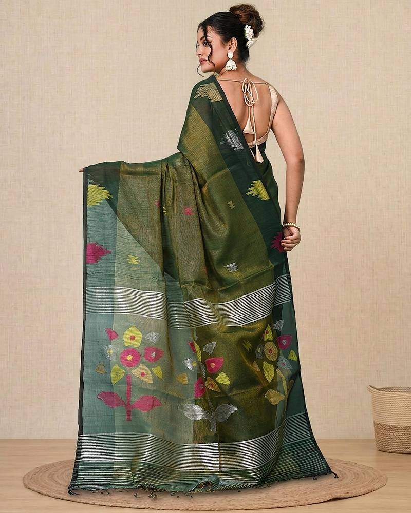 Green texture design tissue soft saree