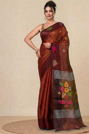 Maroon texture design tissue soft saree