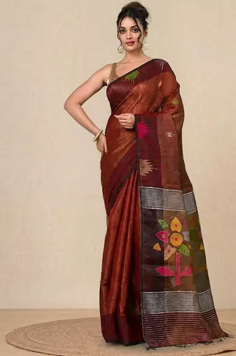 Maroon texture design tissue soft saree