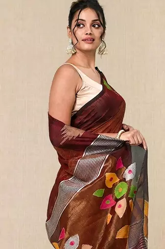 Maroon texture design tissue soft saree