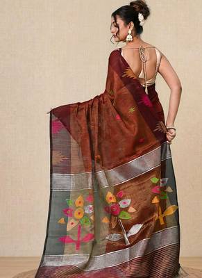Maroon texture design tissue soft saree 3