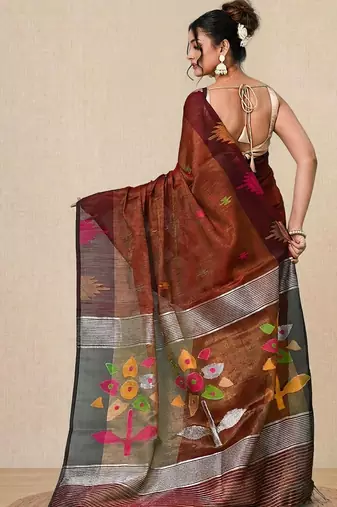 Maroon texture design tissue soft saree