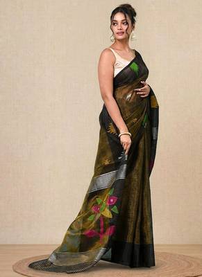 Black texture design tissue soft saree 2
