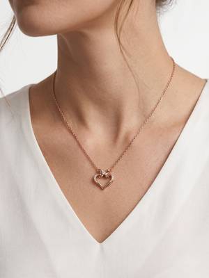 925 Sterling Silver Rose Gold Plated Bow Heart Pendant Necklace  Set for Women 1
